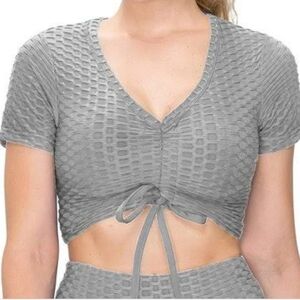 J&w YOGA 2 PC leggings with crop top short sleeves W/drawstring size L/XL